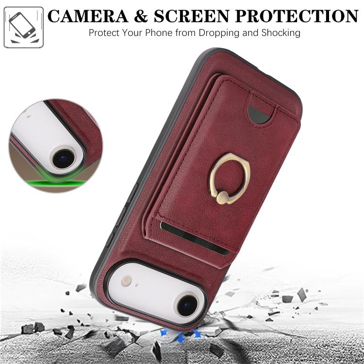 For iPhone Air Kalebol Strong MagSafe Ring Magnetic Card Bag Holder Leather Phone Case