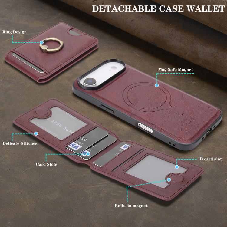 For iPhone Air Kalebol Strong MagSafe Ring Magnetic Card Bag Holder Leather Phone Case