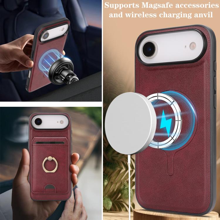 For iPhone Air Kalebol Strong MagSafe Ring Magnetic Card Bag Holder Leather Phone Case