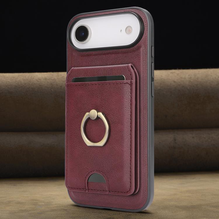 For iPhone Air Kalebol Strong MagSafe Ring Magnetic Card Bag Holder Leather Phone Case