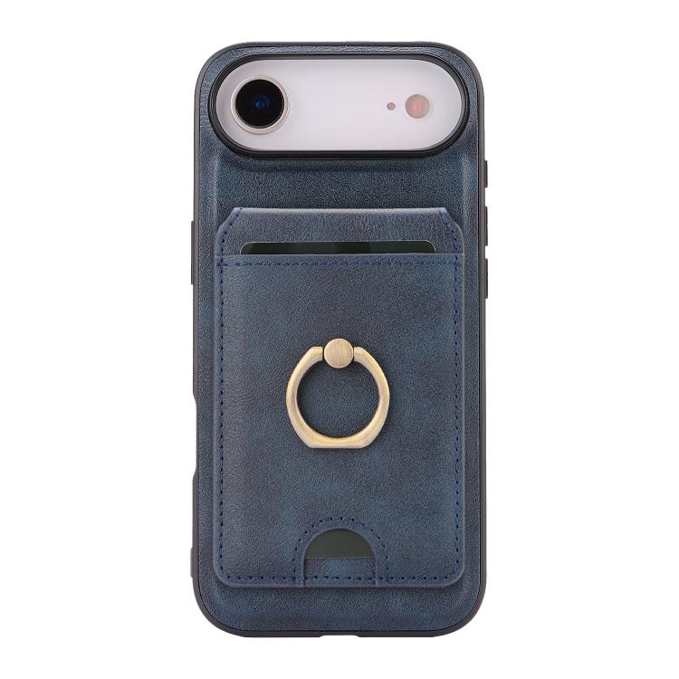 For iPhone Air Kalebol Strong MagSafe Ring Magnetic Card Bag Holder Leather Phone Case