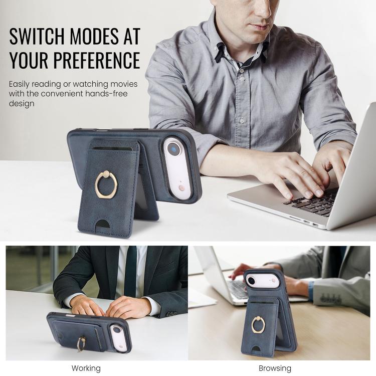 For iPhone Air Kalebol Strong MagSafe Ring Magnetic Card Bag Holder Leather Phone Case