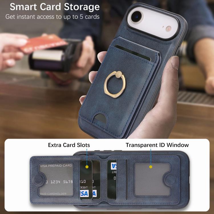 For iPhone Air Kalebol Strong MagSafe Ring Magnetic Card Bag Holder Leather Phone Case