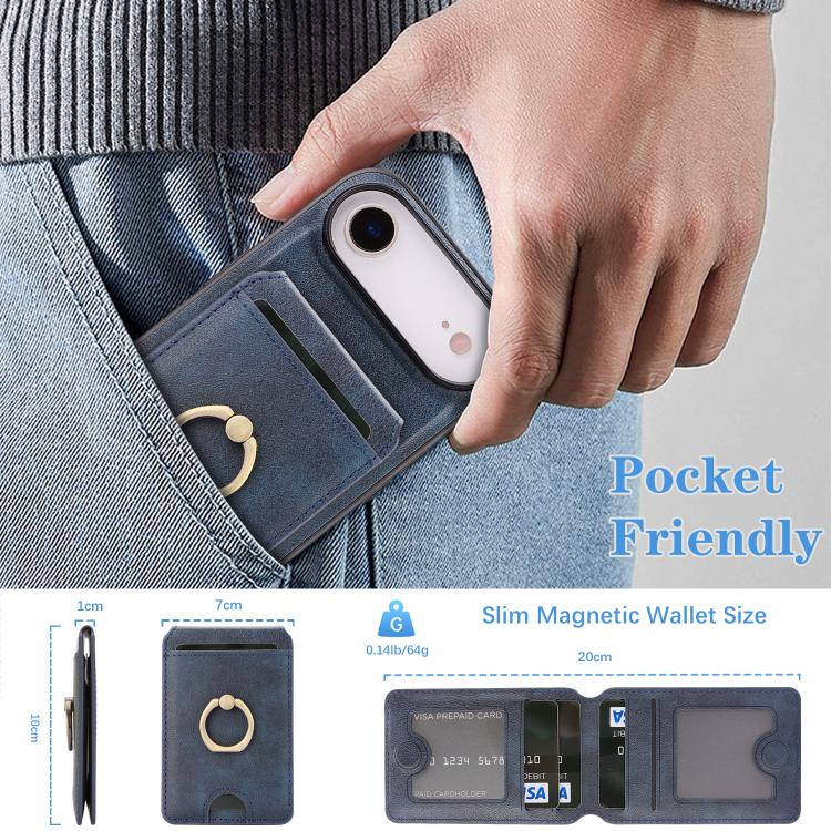 For iPhone Air Kalebol Strong MagSafe Ring Magnetic Card Bag Holder Leather Phone Case