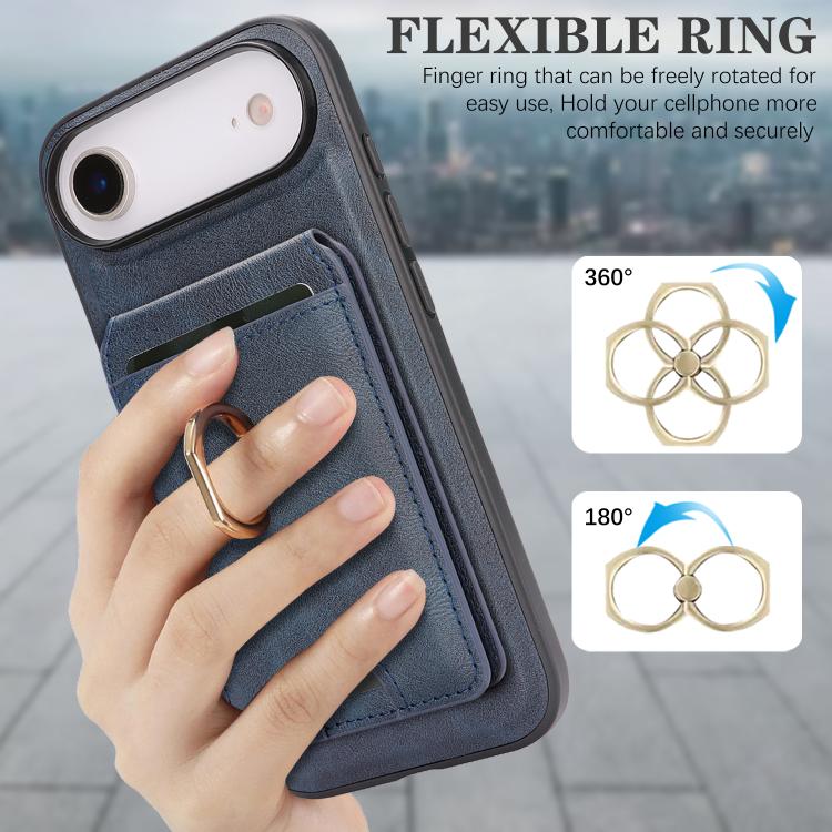 For iPhone Air Kalebol Strong MagSafe Ring Magnetic Card Bag Holder Leather Phone Case