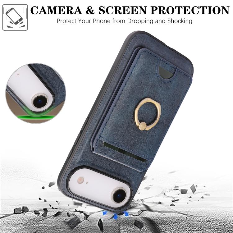 For iPhone Air Kalebol Strong MagSafe Ring Magnetic Card Bag Holder Leather Phone Case