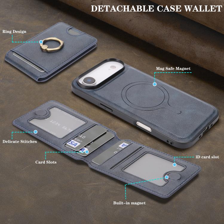For iPhone Air Kalebol Strong MagSafe Ring Magnetic Card Bag Holder Leather Phone Case