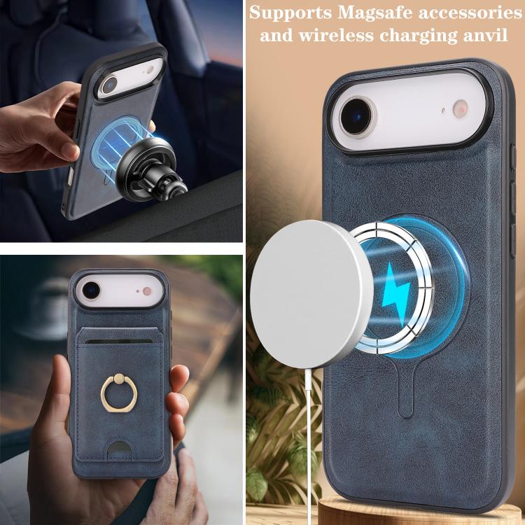 For iPhone Air Kalebol Strong MagSafe Ring Magnetic Card Bag Holder Leather Phone Case
