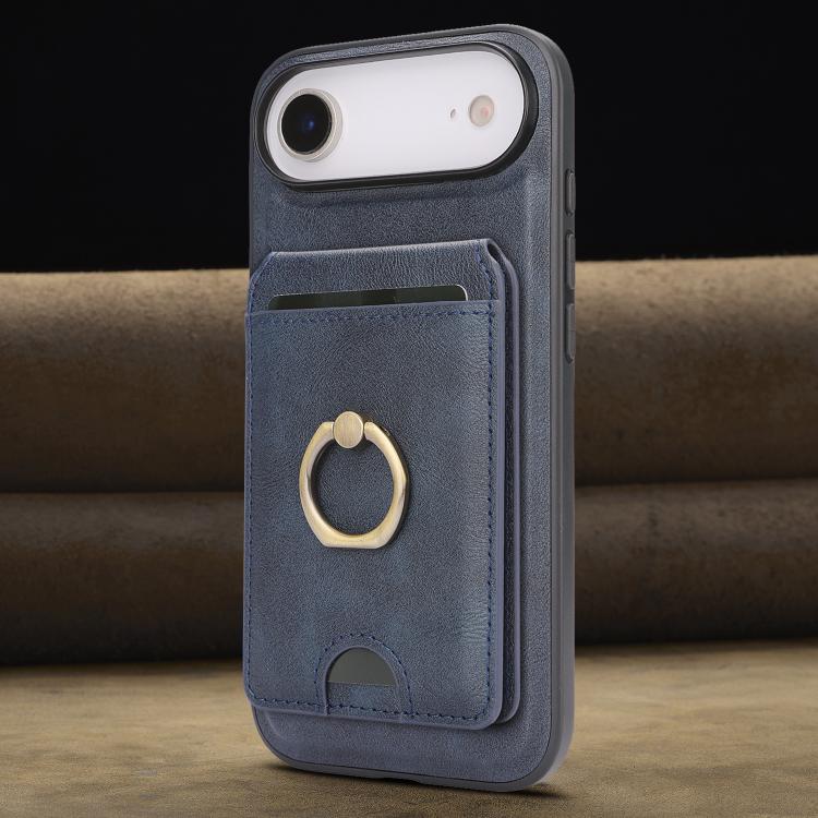For iPhone Air Kalebol Strong MagSafe Ring Magnetic Card Bag Holder Leather Phone Case