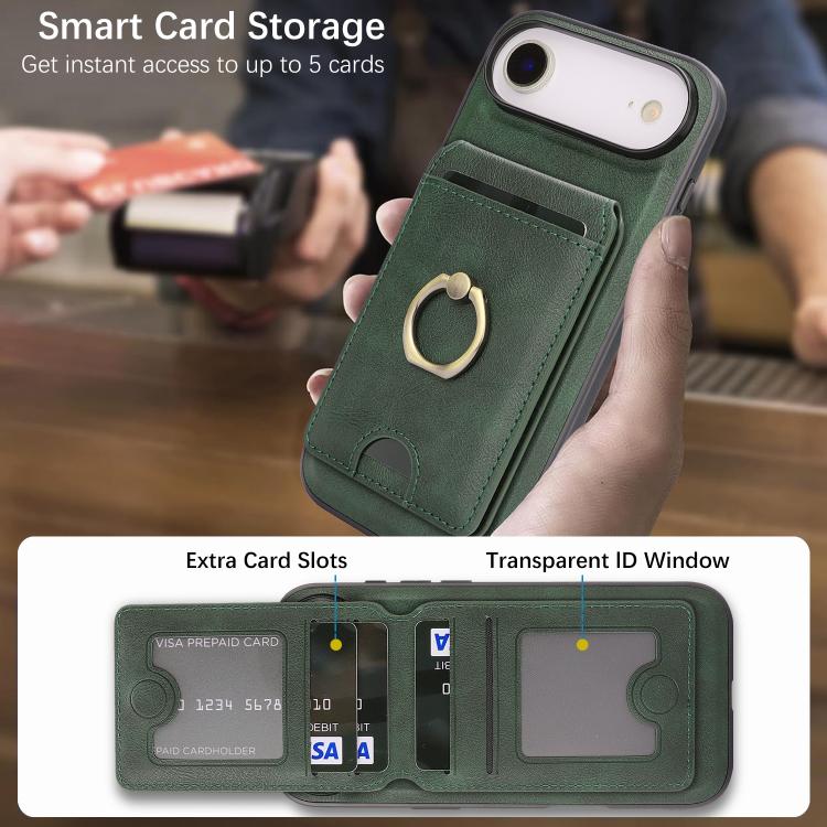 For iPhone Air Kalebol Strong MagSafe Ring Magnetic Card Bag Holder Leather Phone Case