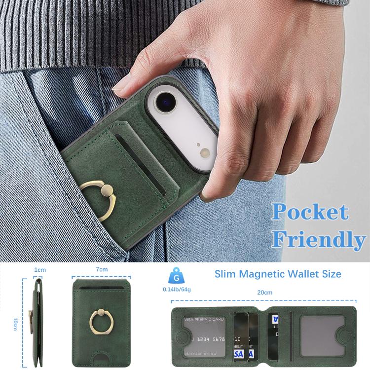 For iPhone Air Kalebol Strong MagSafe Ring Magnetic Card Bag Holder Leather Phone Case