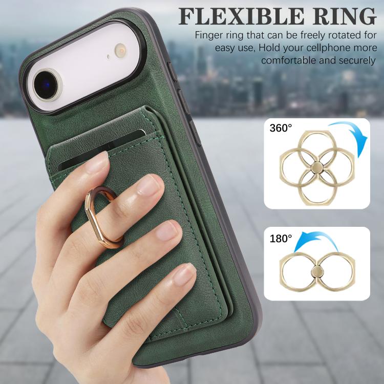 For iPhone Air Kalebol Strong MagSafe Ring Magnetic Card Bag Holder Leather Phone Case