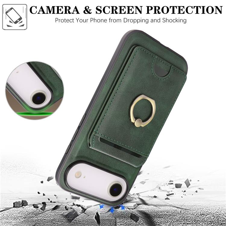 For iPhone Air Kalebol Strong MagSafe Ring Magnetic Card Bag Holder Leather Phone Case