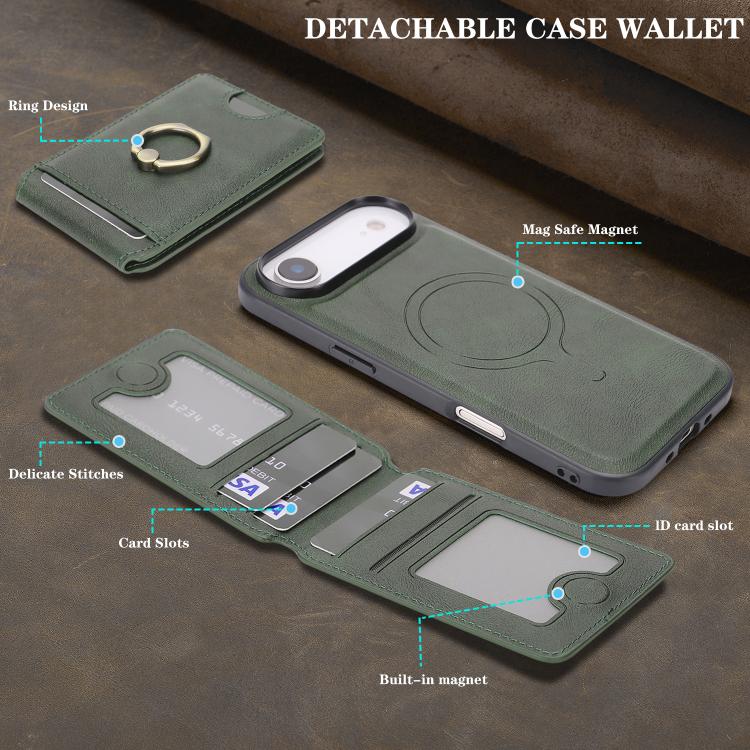 For iPhone Air Kalebol Strong MagSafe Ring Magnetic Card Bag Holder Leather Phone Case