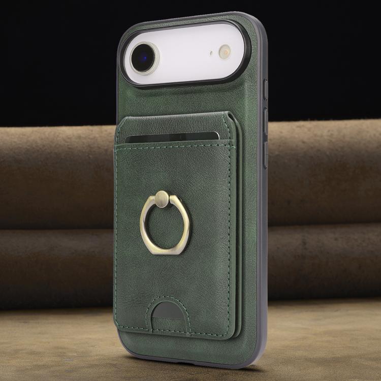 For iPhone Air Kalebol Strong MagSafe Ring Magnetic Card Bag Holder Leather Phone Case