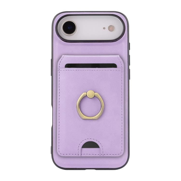 For iPhone Air Kalebol Strong MagSafe Ring Magnetic Card Bag Holder Leather Phone Case