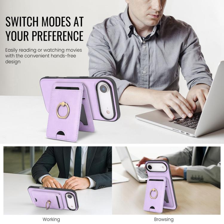 For iPhone Air Kalebol Strong MagSafe Ring Magnetic Card Bag Holder Leather Phone Case