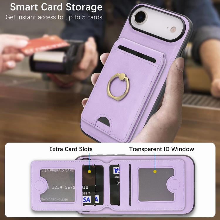 For iPhone Air Kalebol Strong MagSafe Ring Magnetic Card Bag Holder Leather Phone Case
