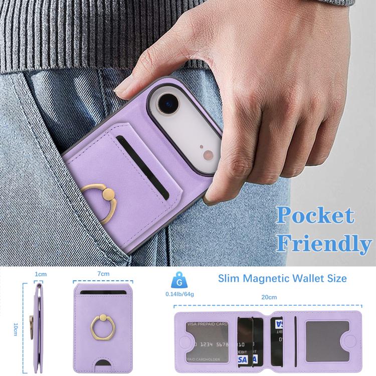 For iPhone Air Kalebol Strong MagSafe Ring Magnetic Card Bag Holder Leather Phone Case