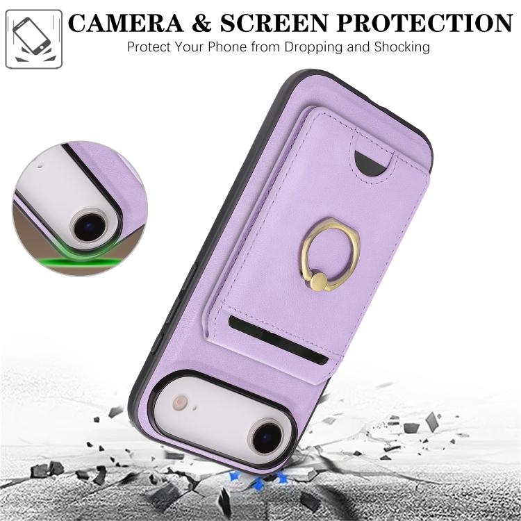 For iPhone Air Kalebol Strong MagSafe Ring Magnetic Card Bag Holder Leather Phone Case