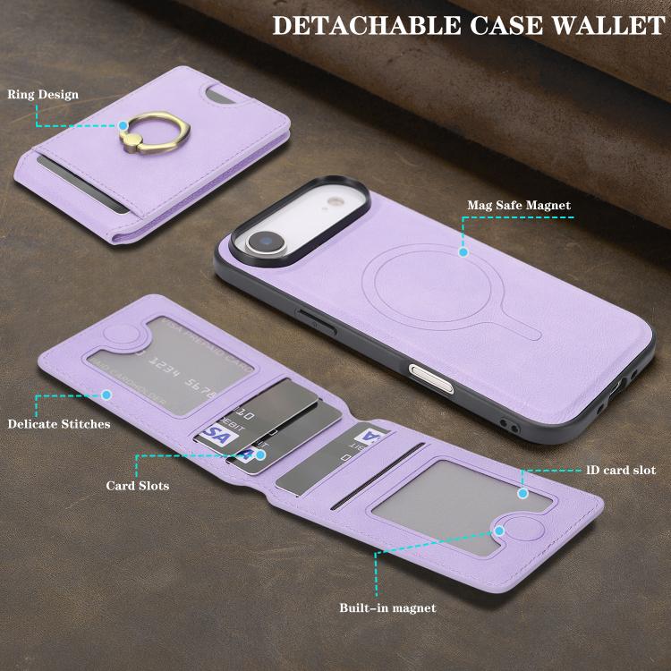 For iPhone Air Kalebol Strong MagSafe Ring Magnetic Card Bag Holder Leather Phone Case