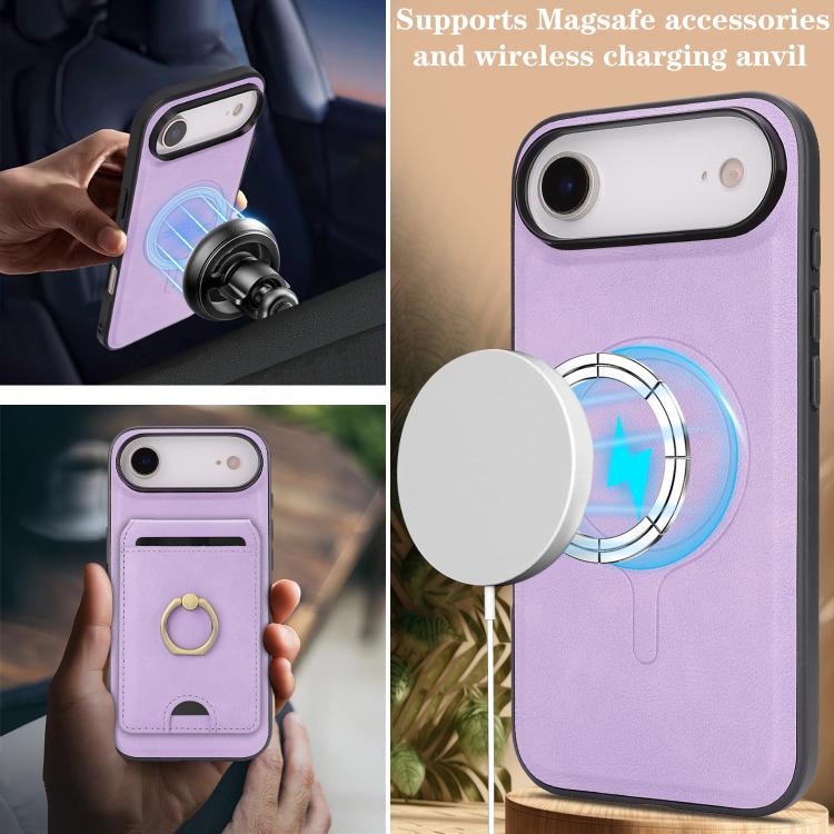 For iPhone Air Kalebol Strong MagSafe Ring Magnetic Card Bag Holder Leather Phone Case