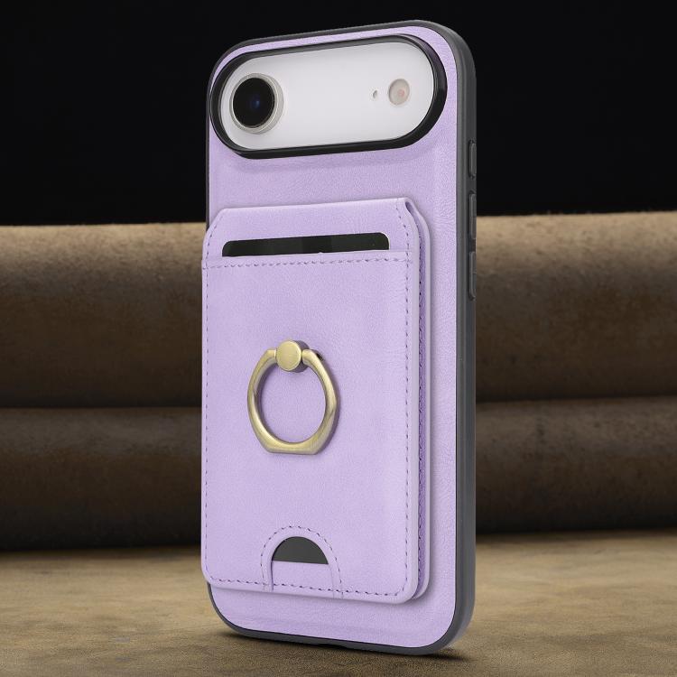 For iPhone Air Kalebol Strong MagSafe Ring Magnetic Card Bag Holder Leather Phone Case