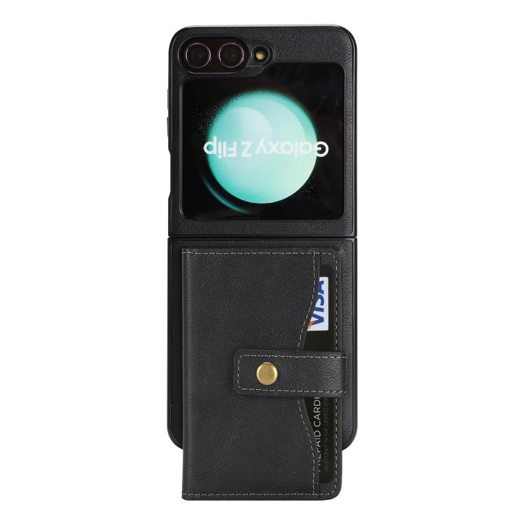 For Samsung Galaxy Z Flip6 / Flip7 FE Kalebol Magnetic Button Card Bag MagSafe Ring Leather Phone Case