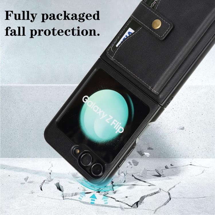 For Samsung Galaxy Z Flip6 / Flip7 FE Kalebol Magnetic Button Card Bag MagSafe Ring Leather Phone Case