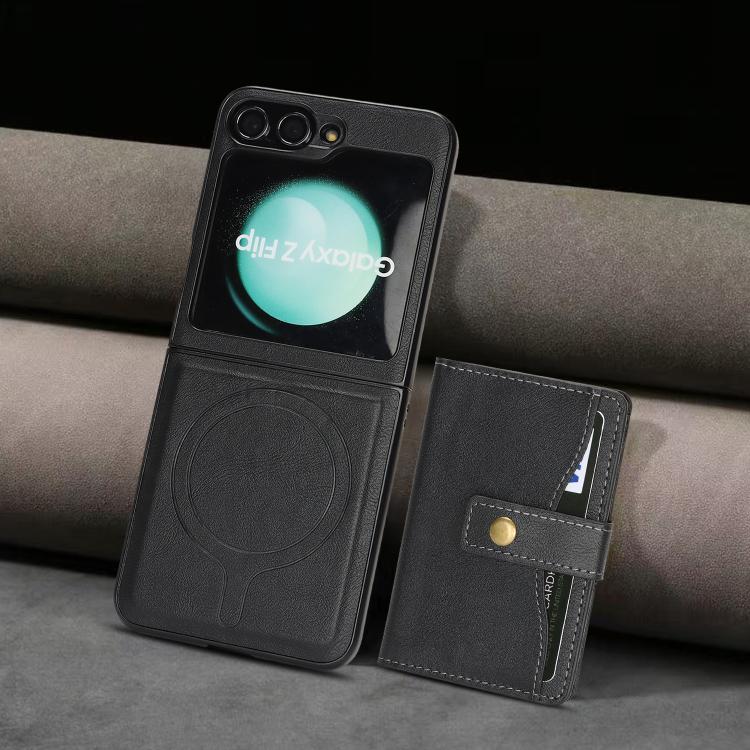 For Samsung Galaxy Z Flip6 / Flip7 FE Kalebol Magnetic Button Card Bag MagSafe Ring Leather Phone Case