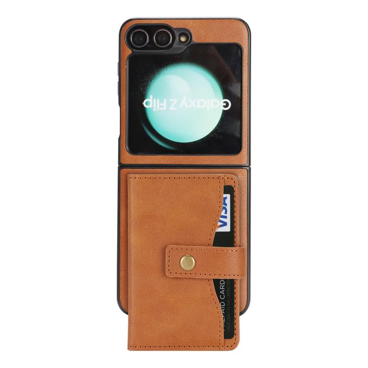 For Samsung Galaxy Z Flip6 / Flip7 FE Kalebol Magnetic Button Card Bag MagSafe Ring Leather Phone Case