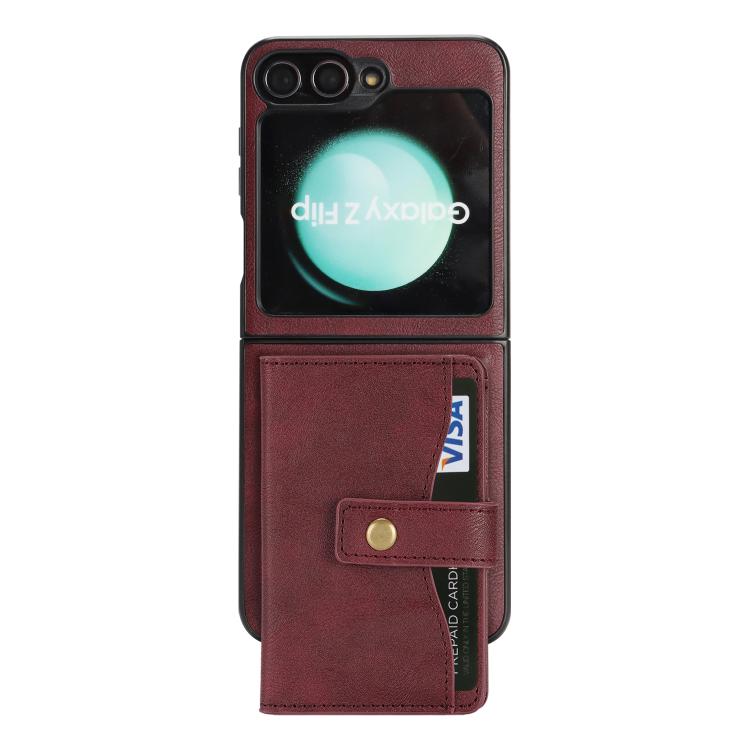 For Samsung Galaxy Z Flip6 / Flip7 FE Kalebol Magnetic Button Card Bag MagSafe Ring Leather Phone Case