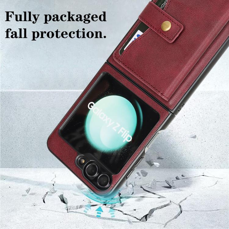 For Samsung Galaxy Z Flip6 / Flip7 FE Kalebol Magnetic Button Card Bag MagSafe Ring Leather Phone Case