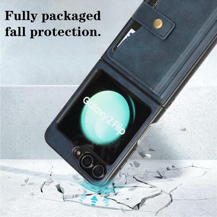 For Samsung Galaxy Z Flip6 / Flip7 FE Kalebol Magnetic Button Card Bag MagSafe Ring Leather Phone Case