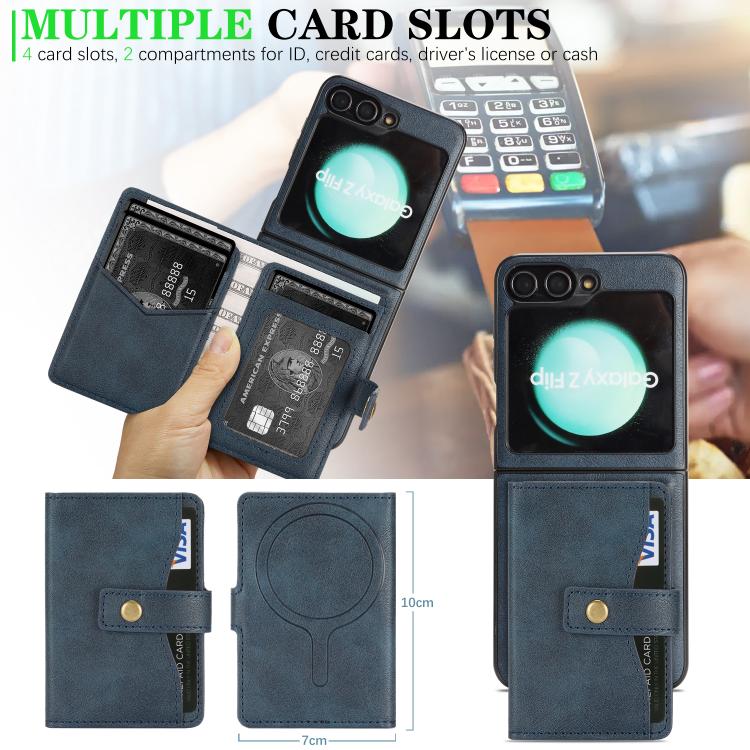 For Samsung Galaxy Z Flip6 / Flip7 FE Kalebol Magnetic Button Card Bag MagSafe Ring Leather Phone Case