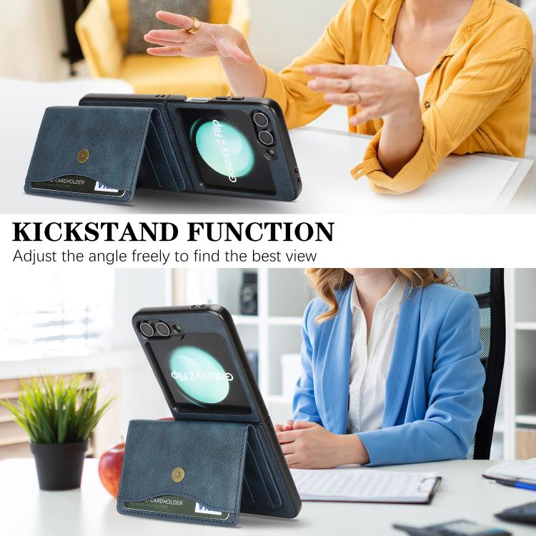 For Samsung Galaxy Z Flip6 / Flip7 FE Kalebol Magnetic Button Card Bag MagSafe Ring Leather Phone Case