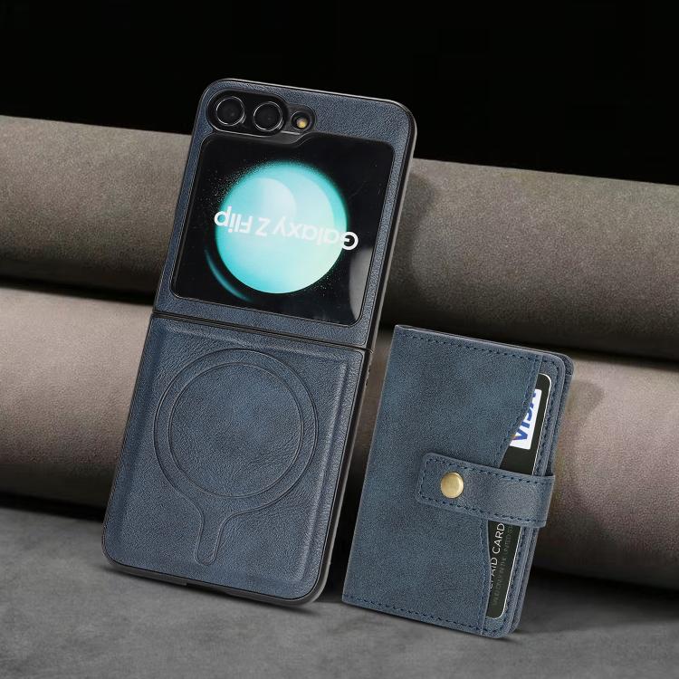 For Samsung Galaxy Z Flip6 / Flip7 FE Kalebol Magnetic Button Card Bag MagSafe Ring Leather Phone Case