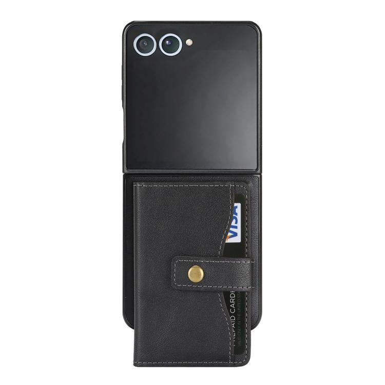 For Samsung Galaxy Z Flip7 Kalebol Magnetic Button Card Bag MagSafe Ring Leather Phone Case