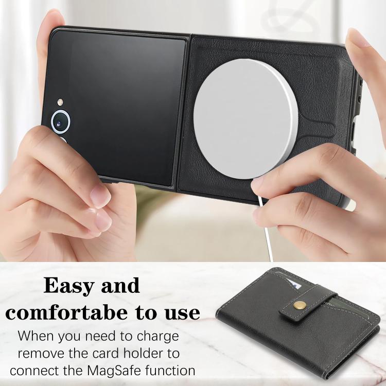 For Samsung Galaxy Z Flip7 Kalebol Magnetic Button Card Bag MagSafe Ring Leather Phone Case