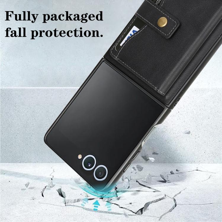 For Samsung Galaxy Z Flip7 Kalebol Magnetic Button Card Bag MagSafe Ring Leather Phone Case