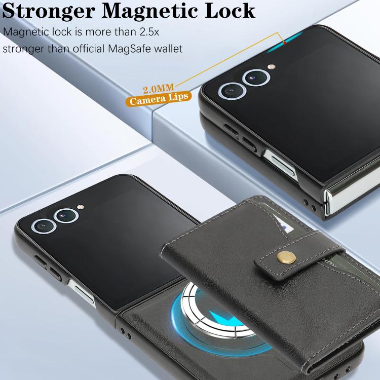 For Samsung Galaxy Z Flip7 Kalebol Magnetic Button Card Bag MagSafe Ring Leather Phone Case