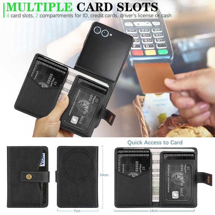 For Samsung Galaxy Z Flip7 Kalebol Magnetic Button Card Bag MagSafe Ring Leather Phone Case