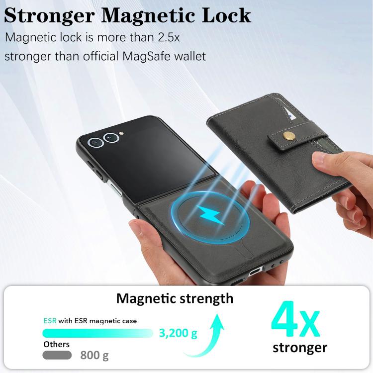For Samsung Galaxy Z Flip7 Kalebol Magnetic Button Card Bag MagSafe Ring Leather Phone Case