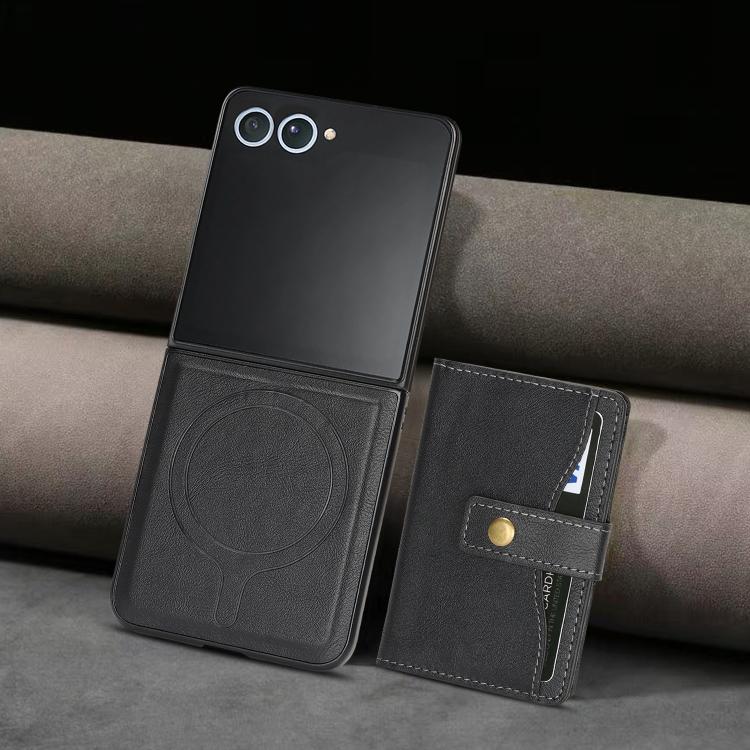 For Samsung Galaxy Z Flip7 Kalebol Magnetic Button Card Bag MagSafe Ring Leather Phone Case
