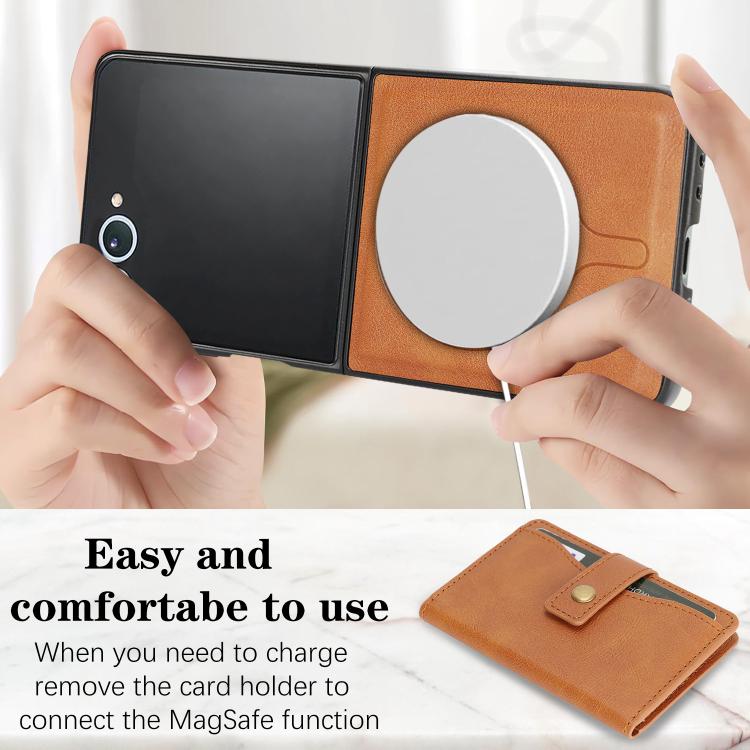 For Samsung Galaxy Z Flip7 Kalebol Magnetic Button Card Bag MagSafe Ring Leather Phone Case