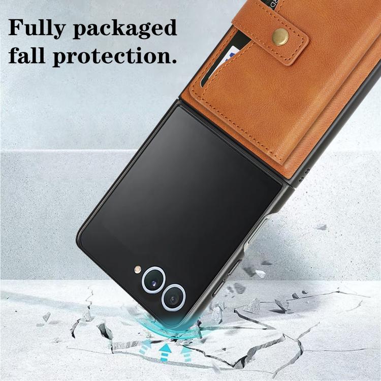 For Samsung Galaxy Z Flip7 Kalebol Magnetic Button Card Bag MagSafe Ring Leather Phone Case