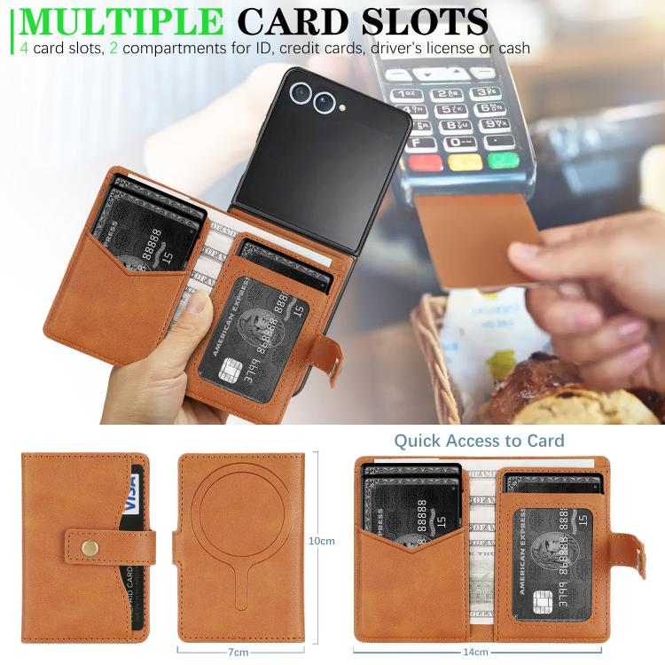 For Samsung Galaxy Z Flip7 Kalebol Magnetic Button Card Bag MagSafe Ring Leather Phone Case
