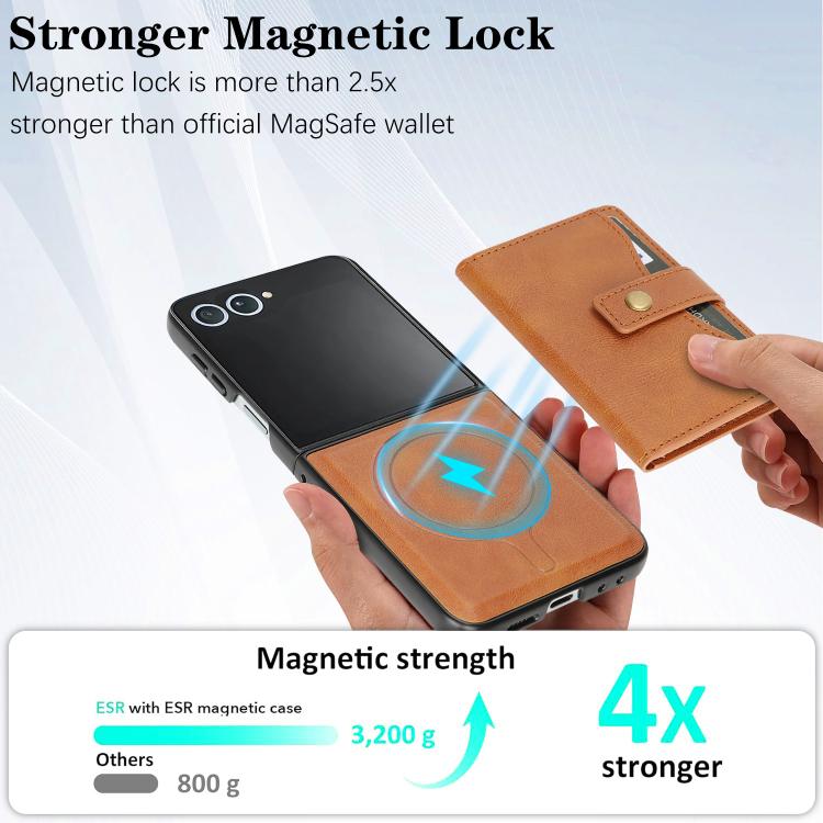 For Samsung Galaxy Z Flip7 Kalebol Magnetic Button Card Bag MagSafe Ring Leather Phone Case