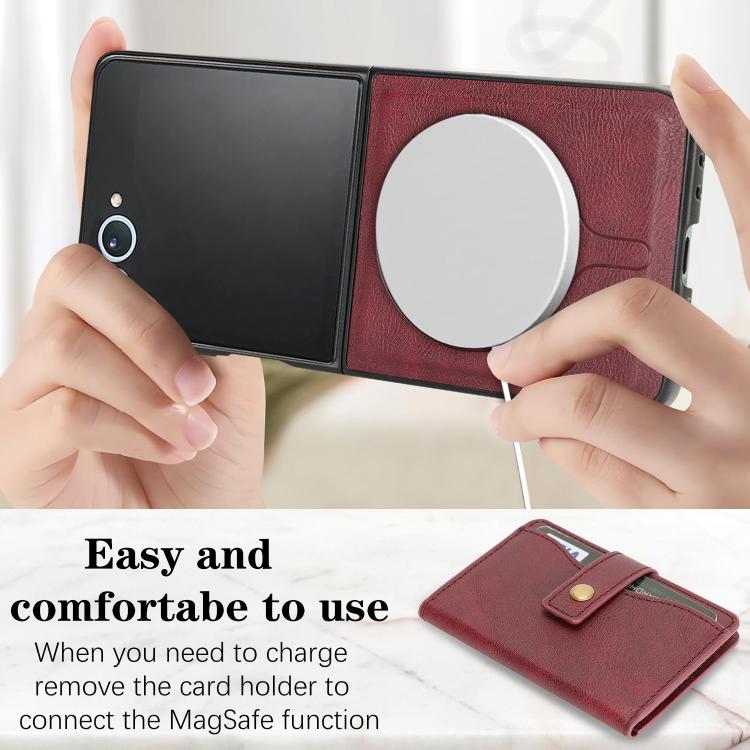 For Samsung Galaxy Z Flip7 Kalebol Magnetic Button Card Bag MagSafe Ring Leather Phone Case