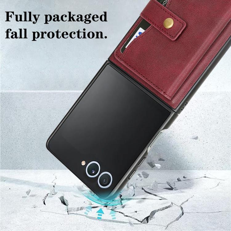 For Samsung Galaxy Z Flip7 Kalebol Magnetic Button Card Bag MagSafe Ring Leather Phone Case